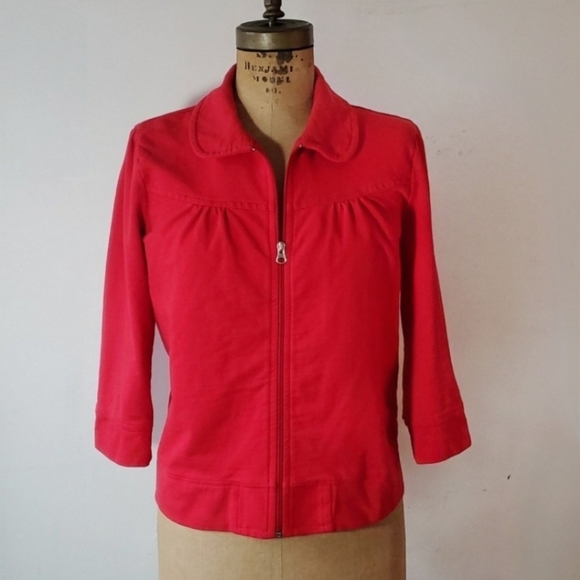 Requirements Size L Vintage Red Zip-up Jacket Full Zip Round Collar Twee Ruffle - Picture 1 of 11